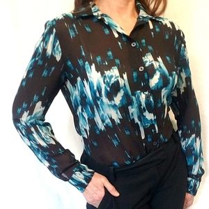 Derek Lam Blue Black and White Graphic Blouse